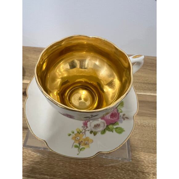 Vintage Leneige Tea Cup and Saucer; Floral Gold - Picture 2 of 11